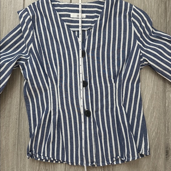 Navy and White Striped Button-Down Shirt - Picture 14 of 15